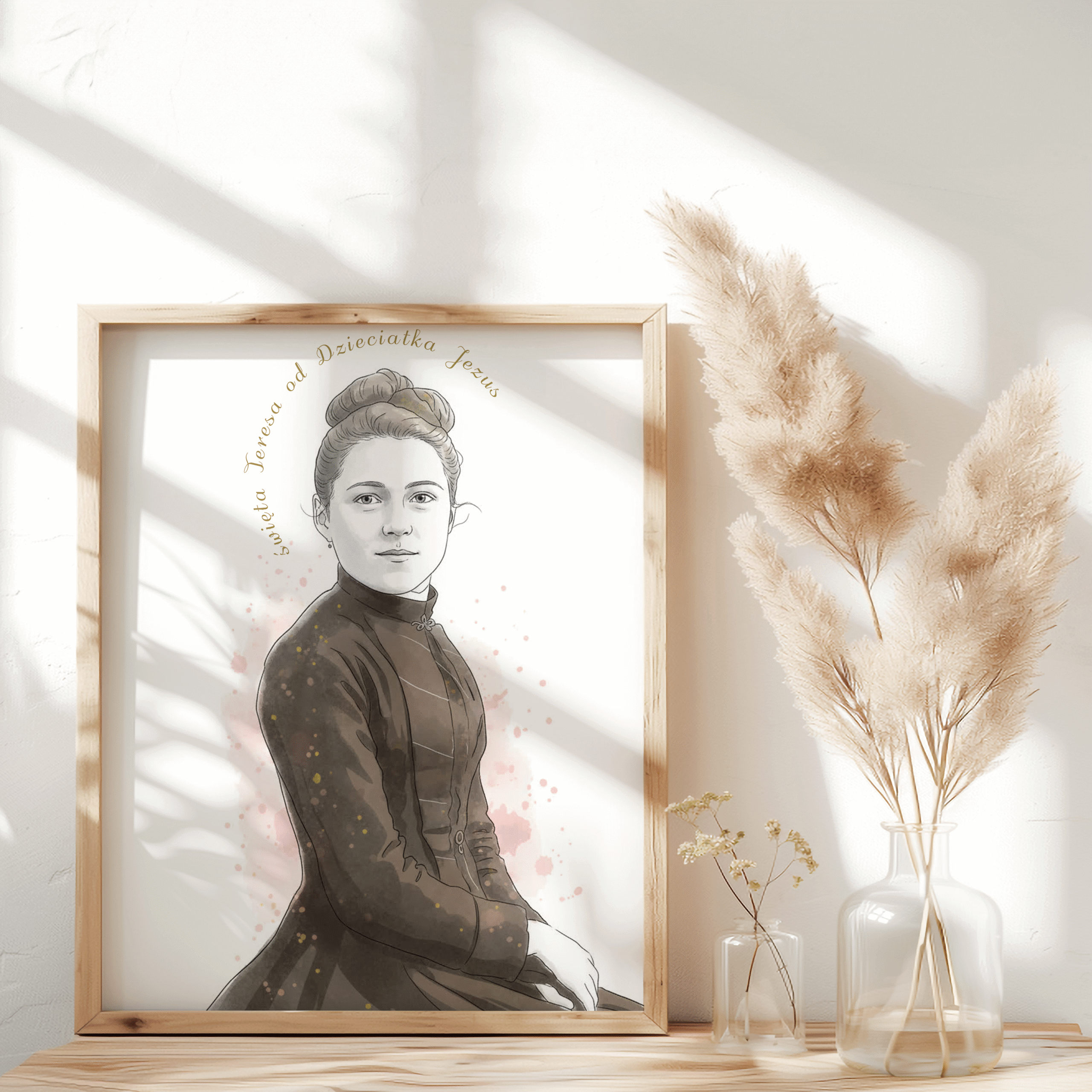 Plakat „Święta Teresa od Dzieciątka Jezus” – subtelna ilustracja portretowa